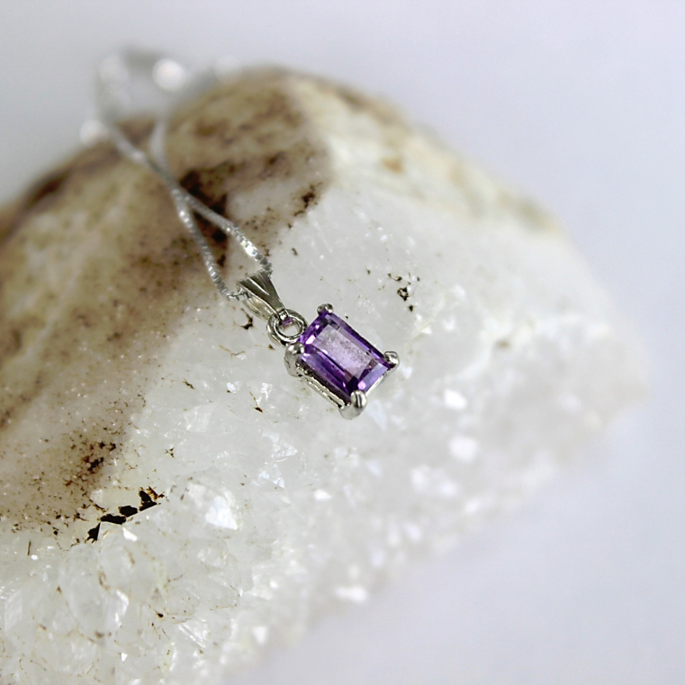 Amethyst Round Square Charm Pendant, SS